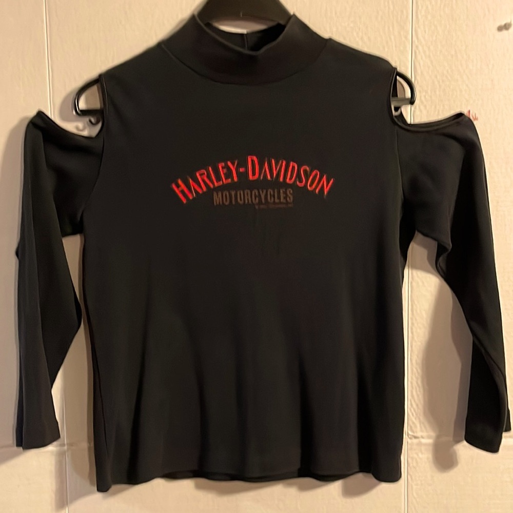Harley Davidson *RARE* Vintage 1989 Holoubek  Cold Shoulder L/S Mock Neck Shirt
